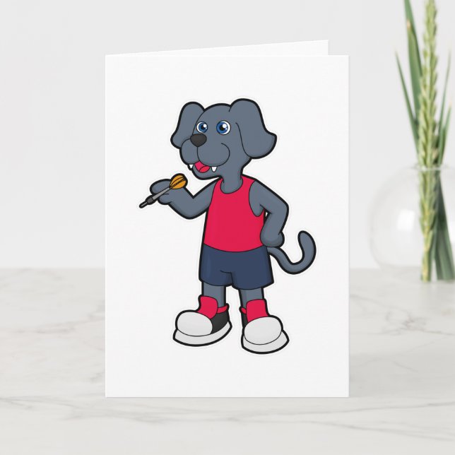 Carte Chien comme joueur de fléchettes avec fléchettes (Devant)
