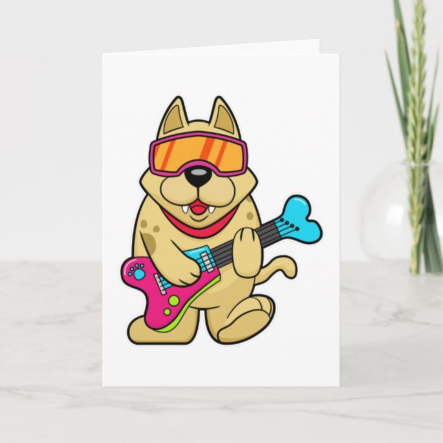 Carte Chien comme musicien avec guitare (Devant)