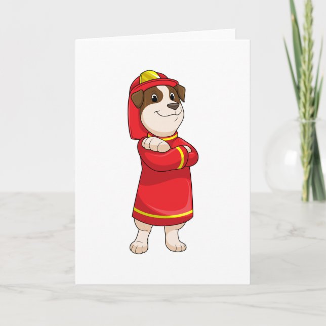 Carte Chien comme pompier avec casque (Devant)