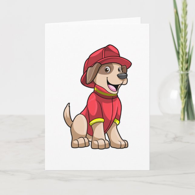 Carte Chien comme pompier avec casque de pompier (Devant)