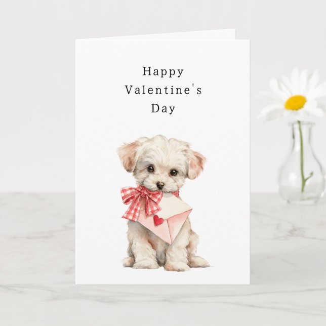 Carte Chien Crème Douce la Saint-Valentin (Petite plante)