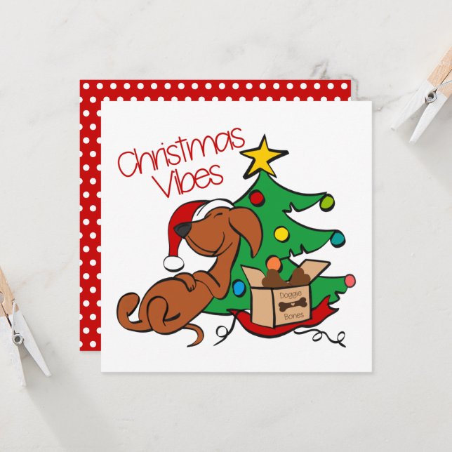Carte Chien Dachshund Vibes de Noël (Devant/Arrière en situation)