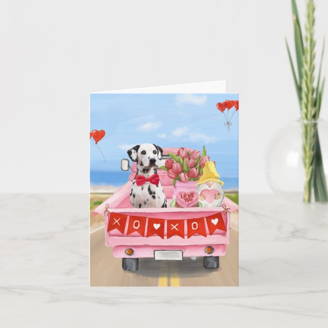 Carte Chien dalmate Saint Valentin Coeurs de Camion (Devant)