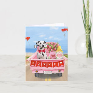 Carte Chien dalmate Saint Valentin Coeurs de Camion