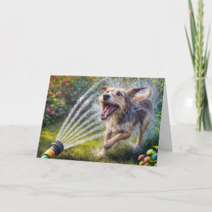 Carte Chien D'Anniversaire Dans L'Eau Spray De La Tuyau