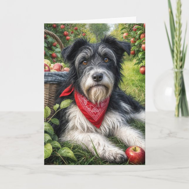Carte Chien d'anniversaire dans un Apple Orchard (Devant)