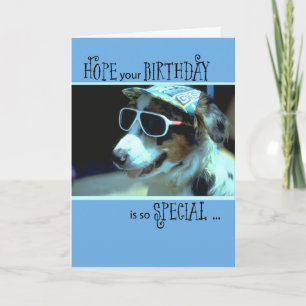 Carte Chien d'anniversaire en lunettes de soleil, humori