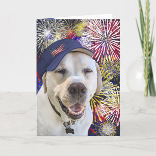 Carte Chien d'anniversaire patriotique et feux d'artific