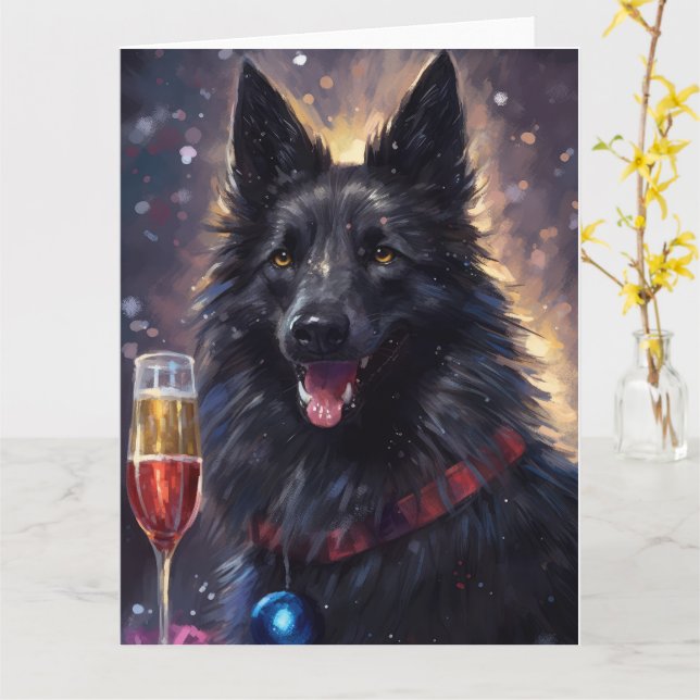 Carte Chien de Berger Belge Nouvel An (Fleur jaune)