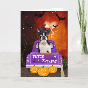 Carte Chien de Boston Terrier dans un camion Halloween