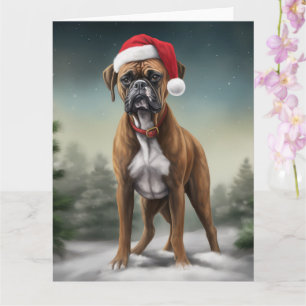 Carte Chien de boxe en Noël de neige