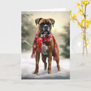 Carte Chien de boxe en Noël de neige