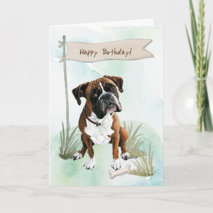Carte Chien de boxe en plein air sous signe d'anniversai