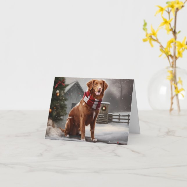 Carte Chien de canard de la Nouvelle-Écosse en Noël de n (Fleur jaune)