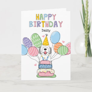 Carte Chien de caniche gris et blanc Joyeux anniversaire