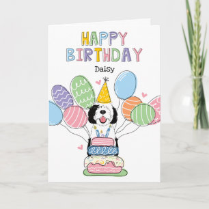 Carte Chien de caniche noir et blanc Joyeux anniversaire