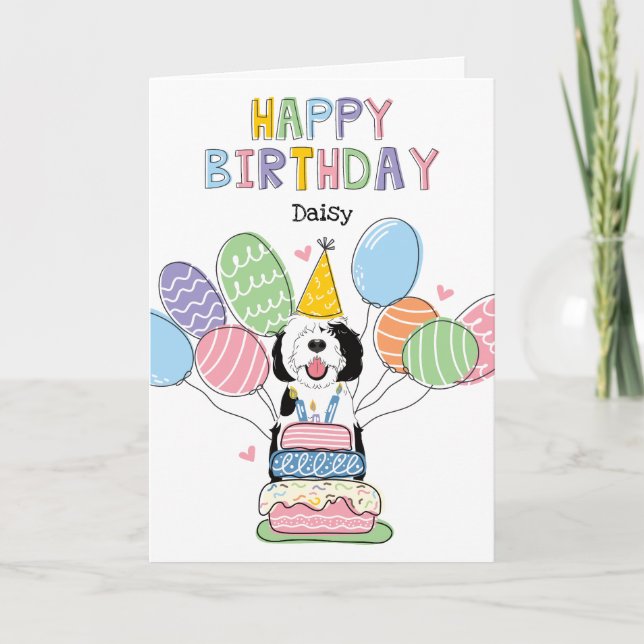 Carte Chien de caniche noir et blanc Joyeux anniversaire (Devant)