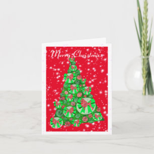Carte Chien de caniche sapin de Noël sur la belle neige 