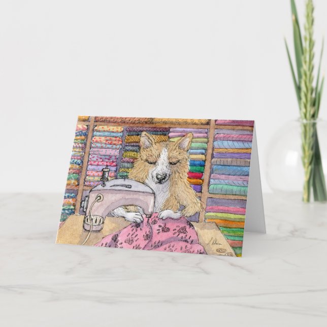 Carte Chien de Corgi, coudre une courtepointe, blanc (Devant)