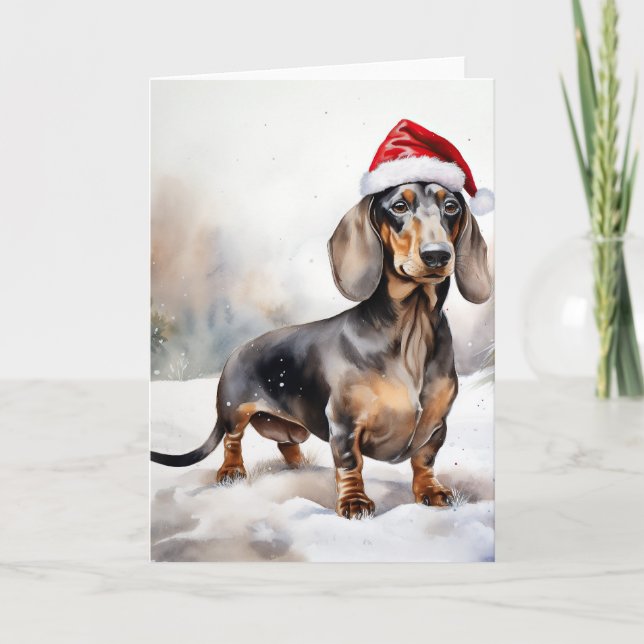 Carte Chien de Dachshund à Noël de neige (Devant)