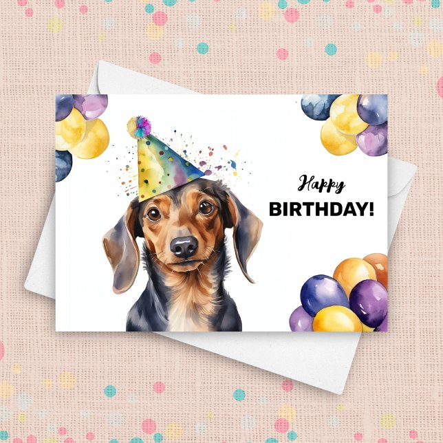 Carte Chien de Dachshund avec ballons et Casquette de fê (Créateur téléchargé)