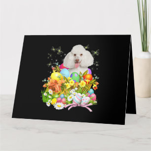 Carte Chien de lapin de caniche blanc avec oeufs de Pâqu