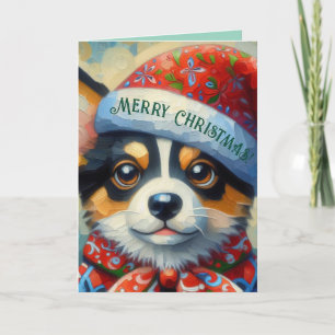 Carte Chien de Noël Chien Chien Chien Puppy avec Santa H