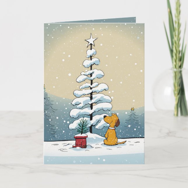 Carte Chien de Noël dans les flocons de neige (Devant)