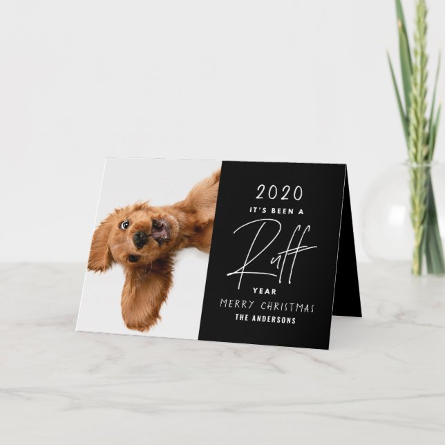 Carte Chien de Noël drôle ruff année en revue (Devant)