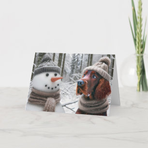 Carte Chien de Noël Irlandais avec un bonhomme de neige