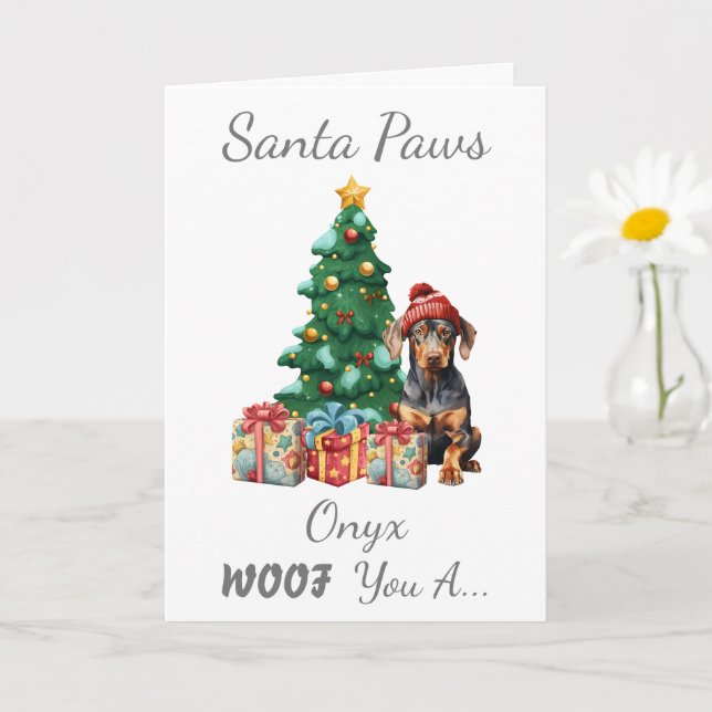 Carte Chien de Noël personnalisable Mini Pinscher (Petite plante)
