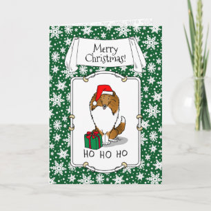 Carte Chien de Noël Santa Hat Shetland Sheepdog (sable) 