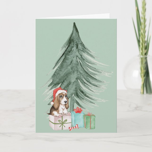 Carte Chien de Noël sur cadeau (Devant)