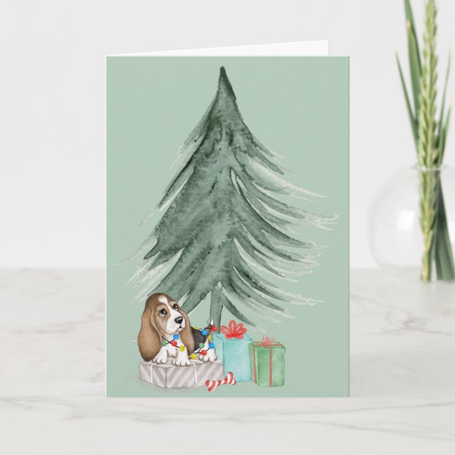 Carte Chien de Noël sur cadeau (Devant)