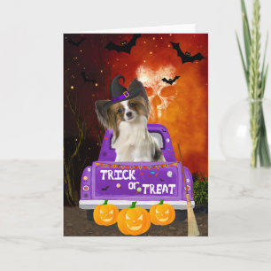 Carte Chien de Papillon dans le camion Halloween