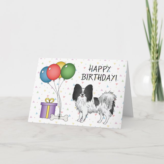 Carte Chien De Papillon Noir Et Blanc Joyeux Anniversair (Devant)