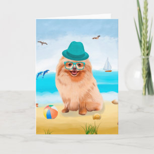 Carte Chien de Poméranie sur la plage