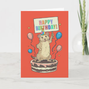 Carte chien de prairie debout sur le gâteau joyeux & sig