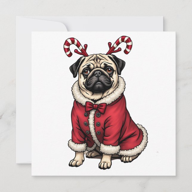 Carte Chien De Pub Portant Un Costume Père Noël Pour Amo (Devant)