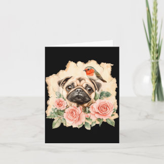 Carte Chien de pug oiseau mignon drôle pug 