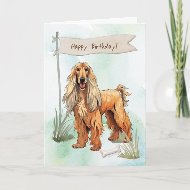 Carte Chien de race afghane sous signe d'anniversaire (Devant)