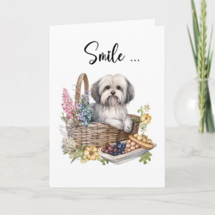 Carte Chien de race Havanais dans le panier à fleurs Bon