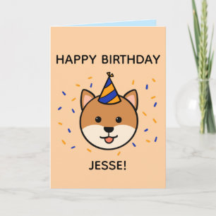 Carte Chien de Shiba Inu   Bleu et orange Anniversaire p