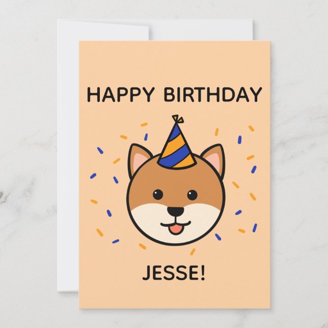 Carte Chien de Shiba Inu | Plat d'anniversaire bleu et o (Devant)