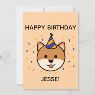 Carte Chien de Shiba Inu   Plat d'anniversaire bleu et o