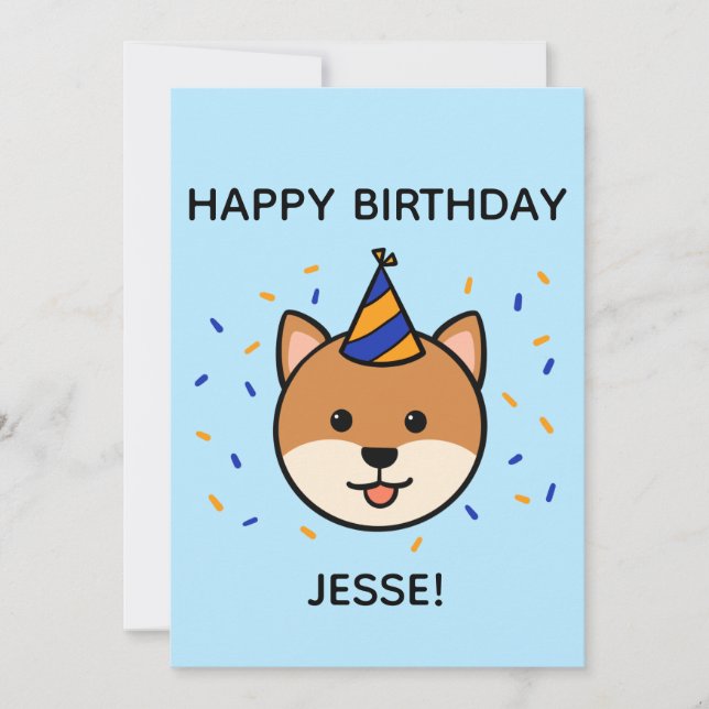 Carte Chien de Shiba Inu | Plat d'anniversaire bleu et o (Devant)