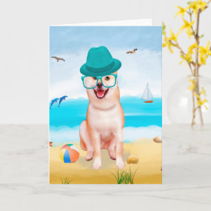 Carte Chien de Shiba Inu sur la plage