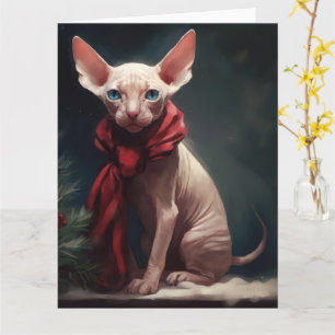 Carte Chien de Sphynx à Noël de neige