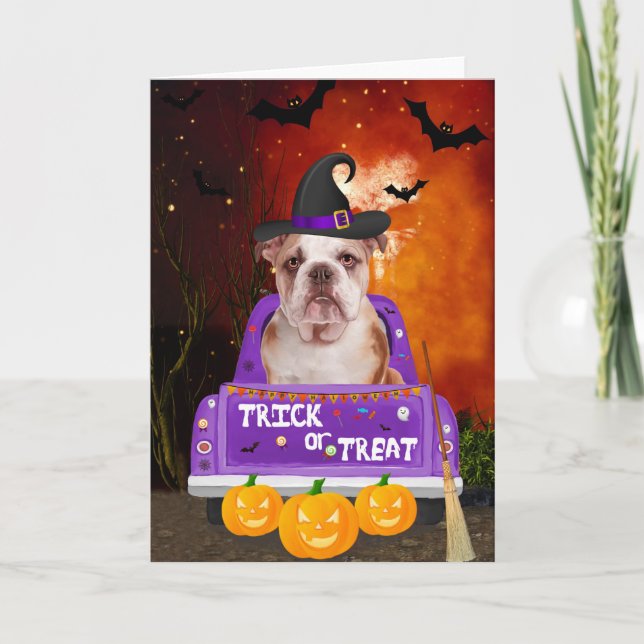 Carte Chien de taureau anglais dans un camion d'Hallowee (Devant)