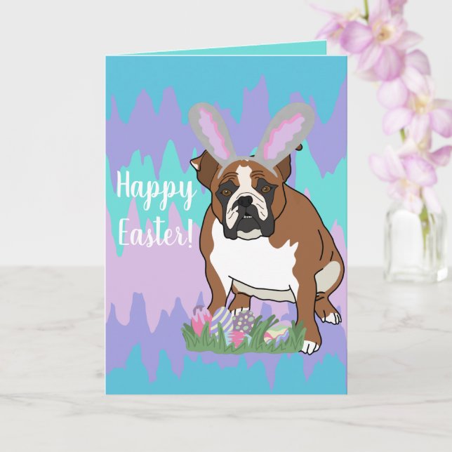 Carte Chien de taureau anglais personnalisable Pâques (Orchidée)